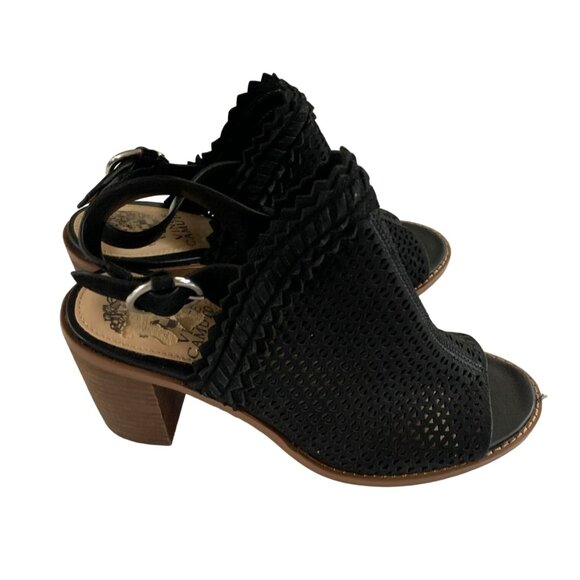 Vince Camuto Womens Size 7 Black Peep Toe Sandals Shoes 3 in Block Heel Lazer Cu - Picture 1 of 6